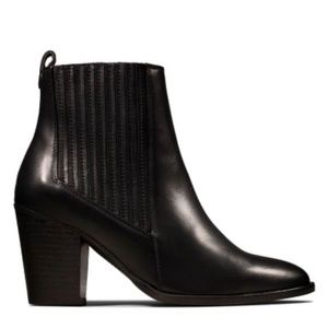 Clarks West Lo - Black Leather Heeled Booties - like new